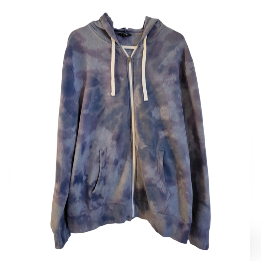 Men's bleach dyed hoodie zip up sweater XL